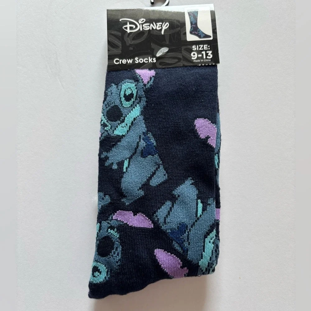 Disney Stitch Crew Socks Navy Blue Size 9–13 NWT